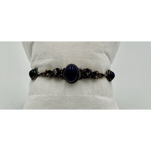 Vintage Germany Sterling Bracelet Roses & Lapis Stone 7" Clasp Classic German